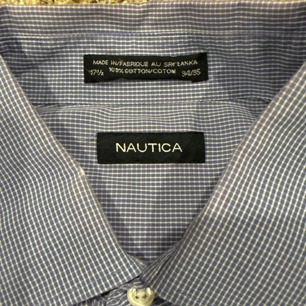 Nautica Men's Blue Pattern- Button up long sleeve shirt